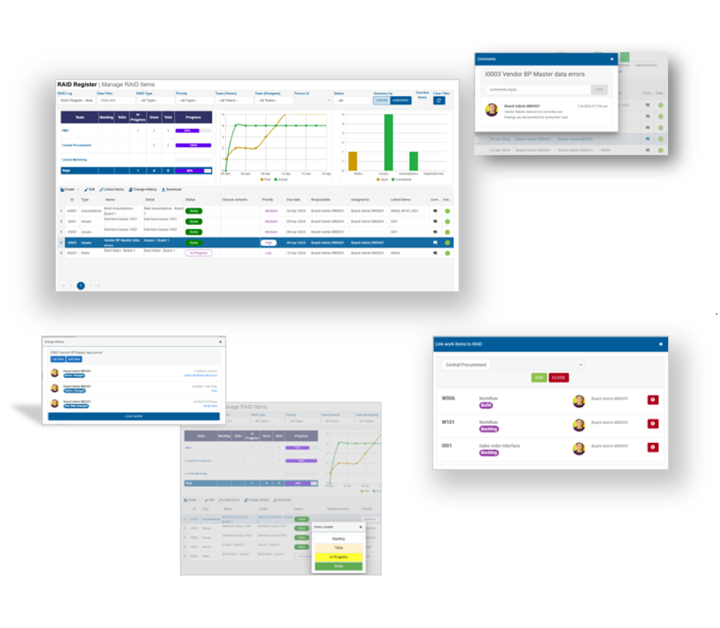 RAID log management for SAP implementation projects in DevTR software
